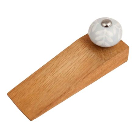 Grey Leaf Ceramic Floral Wooden Door Stopper